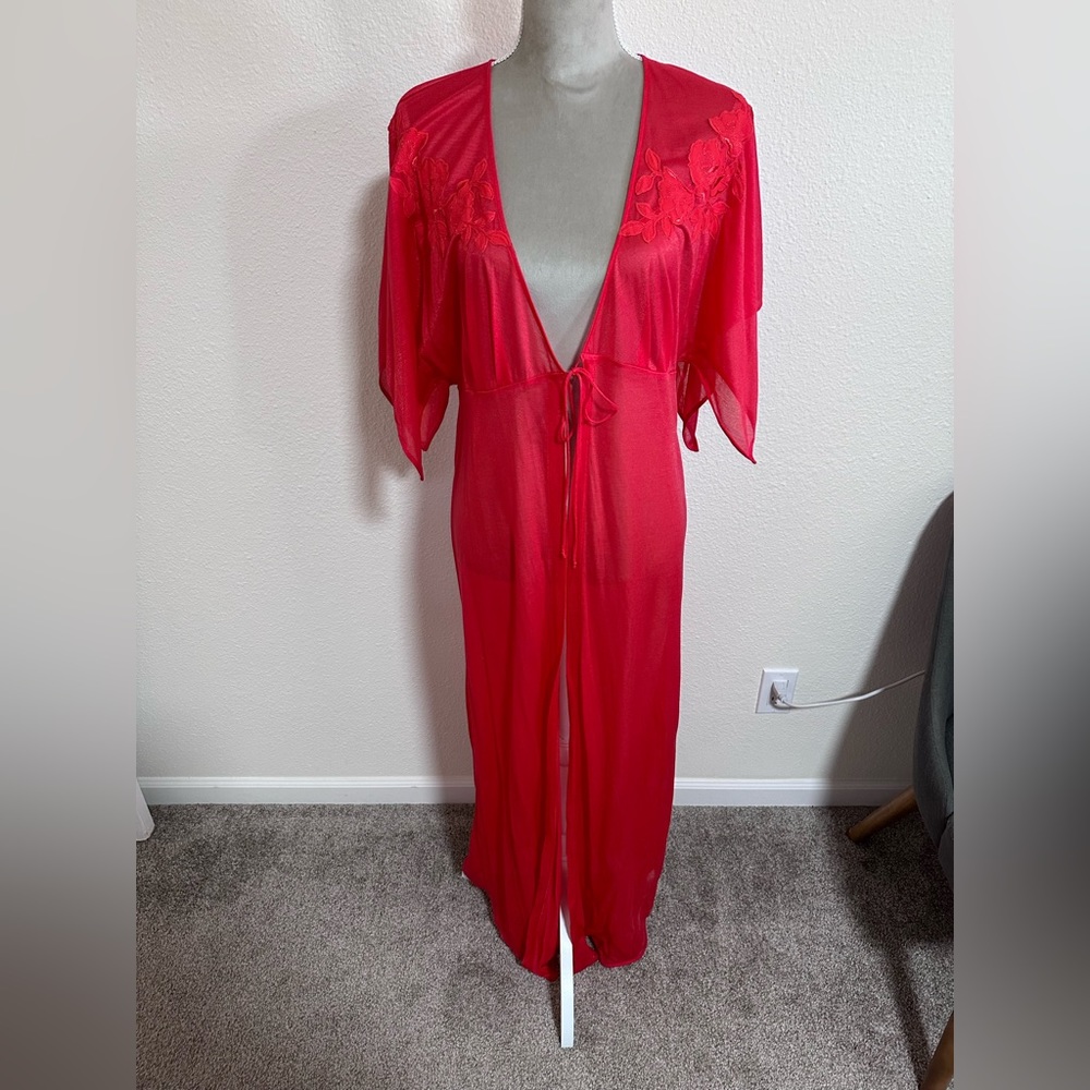 La Perla tie front robe coverup with floral appliqué